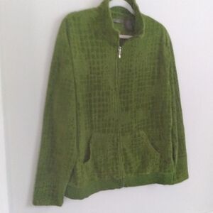 Green Velour Women's Casual Zip-Up Bomber Jacket Croco Textured Detail 3X